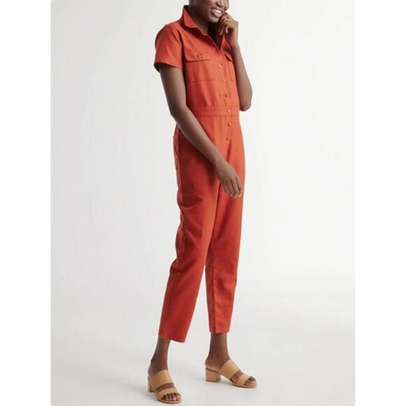 Quince Cotton Linen Twill Short Sleeve Coverall Jumpsuit Size L NWT - Picture 4 of 4